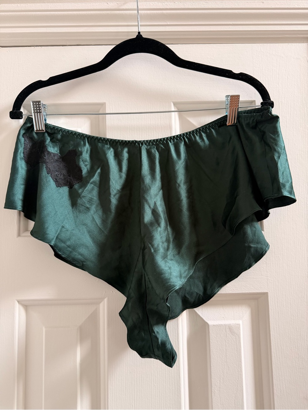 Victorias Secret Green Satin Ruffle Lounge Shorts